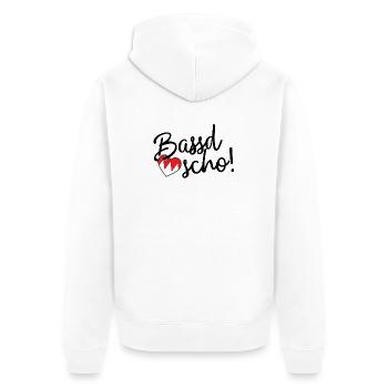 Bassd scho! - Unisex Premium Bio Zip Hoodie - Weiß - Hinten - Thijin (182cm)