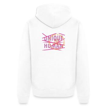 Einzigartiger Mensch – Just one World. - Unisex Premium Bio Zip Hoodie - Weiß - Hinten - Thijin (182cm)