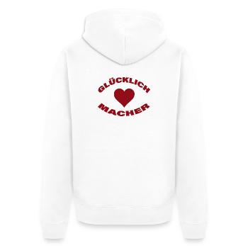 GLÜCKLICHMACHER - Unisex Premium Bio Zip Hoodie - Weiß - Hinten - Thijin (182cm)