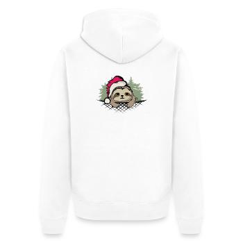 Sloth Christmas Woodland Tree Santa Claus Logo - Unisex Premium Organic Zip Hoodie - white - Back - Thijin (182cm)