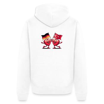 Deutschland und Türkei Herzen - Unisex Premium Bio Zip Hoodie - Weiß - Hinten - Thijin (182cm)