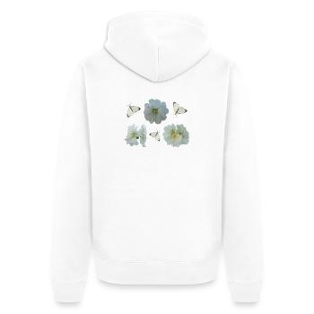 Stockrosen mit Schmetterlingen - Unisex Premium Bio Zip Hoodie - Weiß - Hinten - Thijin (182cm)