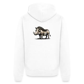 Warzenschwein - Unisex Premium Bio Zip Hoodie - Weiß - Hinten - Thijin (182cm)