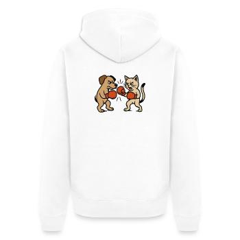 Pet Fight Cat Dog Boxing Boxing Duel - Unisex Premium Organic Zip Hoodie - white - Back - Thijin (182cm)