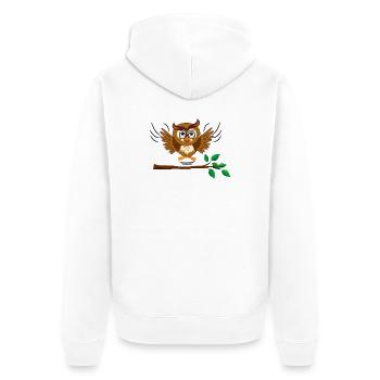 Eule fliegt raus - Unisex Premium Bio Zip Hoodie - Weiß - Hinten - Thijin (182cm)