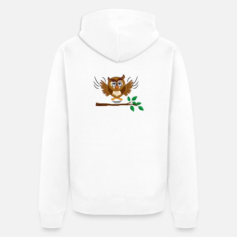 Eule fliegt raus - Unisex Premium Bio Zip Hoodie - Weiß
