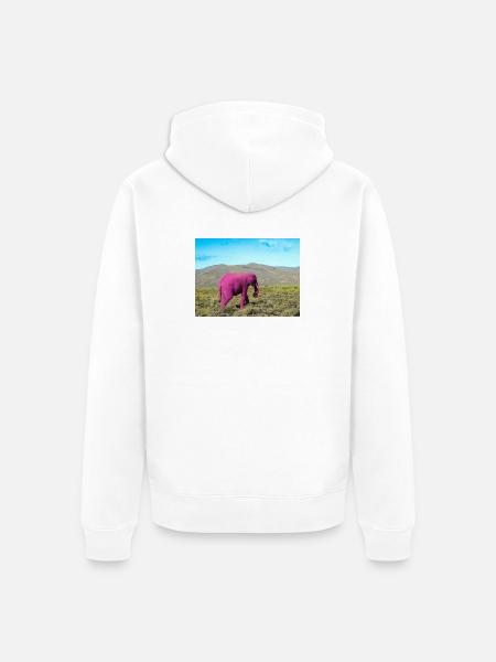 Éléphant rose dans la savane déserte - Veste à capuche bio Premium Unisexe - blanc
