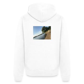 Natur am Fluss mit Bäumen und Ufer - Unisex Premium Bio Zip Hoodie - Weiß - Hinten - Thijin (182cm)
