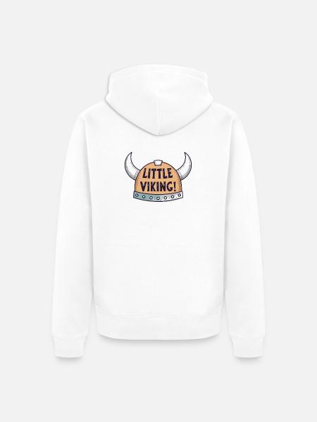 Little Viking with Horned Helmet - Unisex Premium Organic Zip Hoodie - white