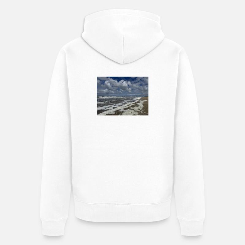 Magie côtière : vagues et nuages Hollande - Veste à capuche bio Premium Unisexe - blanc