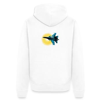 Blau Camouflage Kampfflugzeug Sonnenkreis - Unisex Premium Bio Zip Hoodie - Weiß - Hinten - Thijin (182cm)