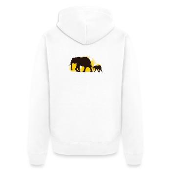 Elefantenfamilie am Sonnenuntergang - Unisex Premium Bio Zip Hoodie - Weiß - Hinten - Thijin (182cm)