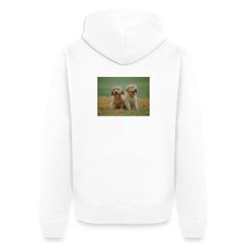 2 chiots Labrador Retriever dans le champ de fleurs - Veste à capuche bio Premium Unisexe - blanc - Dos - Thijin (182cm)