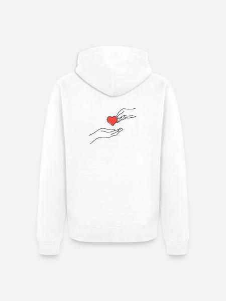 Minimalistische Line Art Hände geben Herz - Unisex Premium Bio Zip Hoodie - Weiß