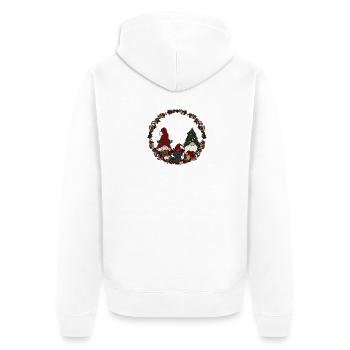 Wichtel mit Katze  im Weihnachtskranz - Unisex Premium Bio Zip Hoodie - Weiß - Hinten - Thijin (182cm)