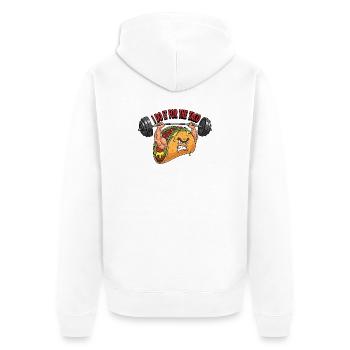 Taco Stark Hantel Barbell Fitness Workout Mexican  - Unisex Premium Bio Zip Hoodie - Weiß - Hinten - Thijin (182cm)