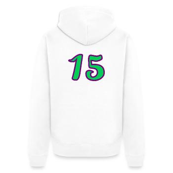 ANNIVERSARY. HAPPY BIRTHDAY. 15 YEARS. 15. 15 YEARS. - Unisex Premium Organic Zip Hoodie - white - Back - Thijin (182cm)