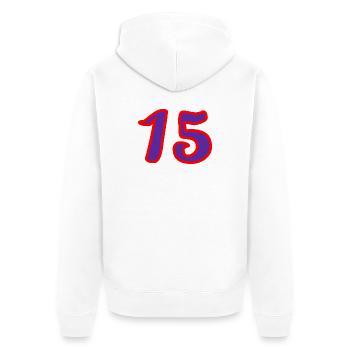 15 JAHRE. 15. 15 JAHRE. 15. JUBILÄUM. JAHRESTAG - Unisex Premium Bio Zip Hoodie - Weiß - Hinten - Thijin (182cm)