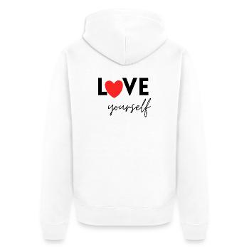 Aimez-vous – Amour de soi, positivité, amour de soi - Veste à capuche bio Premium Unisexe - blanc - Dos - Thijin (182cm)