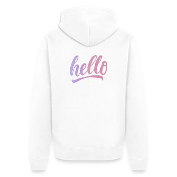 Hallo Grüße, fröhliches Farbverlauf - Unisex Premium Bio Zip Hoodie - Weiß - Hinten - Thijin (182cm)