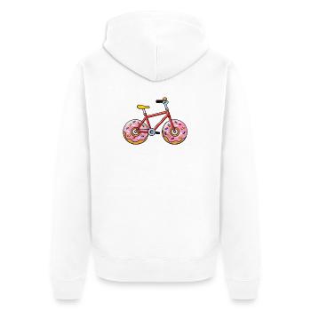 Dessin animé de bicylindre drôle de vélo en beignet - Veste à capuche bio Premium Unisexe - blanc - Dos - Thijin (182cm)
