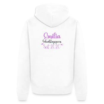 Emilia Geburtstagsqueen Seit 2020 Geburtstag - Unisex Premium Bio Zip Hoodie - Weiß - Hinten - Thijin (182cm)