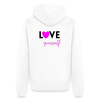 LOVE YOURSELF PINK! SELFLOVE EEMPOWERMENT MENTAL - Unisex Premium Bio Zip Hoodie - Weiß - Hinten - Thijin (182cm)
