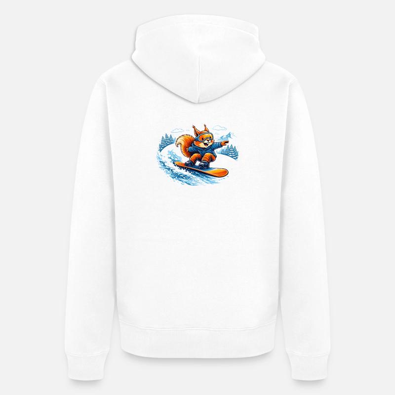 Lustiges Snowboard Eichhörnchen – Winter Fun - Unisex Premium Bio Zip Hoodie - Weiß