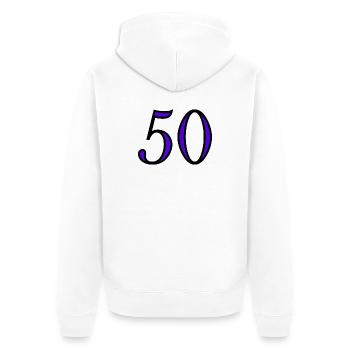50. 50 JAHRE. 50-JÄHRIGES JUBILÄUM. 50-JÄHRIGES JUBILÄUM. - Unisex Premium Bio Zip Hoodie - Weiß - Hinten - Thijin (182cm)