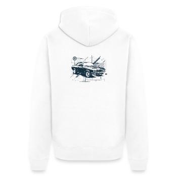 Oldtimer-Bauplan, 1970er Auto, europäisches Auto - Unisex Premium Bio Zip Hoodie - Weiß - Hinten - Thijin (182cm)