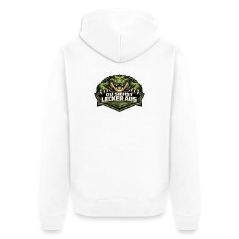 Krokodil Motiv mit: "Du siehst lecker aus" Spruch - Unisex Premium Bio Zip Hoodie - Weiß - Hinten - Thijin (182cm)