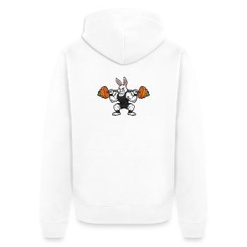 Hase Hantel Karotte Fitness - Unisex Premium Bio Zip Hoodie - Weiß - Hinten - Thijin (182cm)