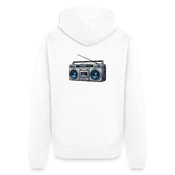 Retro Boombox Ghettoblaster - Unisex Premium Bio Zip Hoodie - Weiß - Hinten - Thijin (182cm)