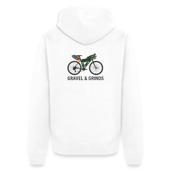 Gravel & Grinds Minimalistische Fahrradkunst - Unisex Premium Bio Zip Hoodie - Weiß - Hinten - Thijin (182cm)