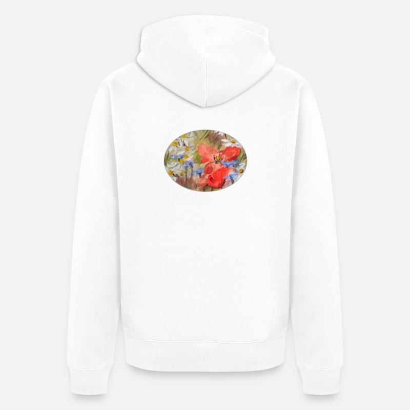 Rote Mohn- und Gänseblümchen-Wiesen-Malerei - Unisex Premium Bio Zip Hoodie - Weiß