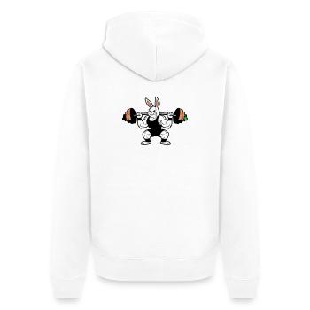 Muskel Hase Karotten Hantel - Unisex Premium Bio Zip Hoodie - Weiß - Hinten - Thijin (182cm)