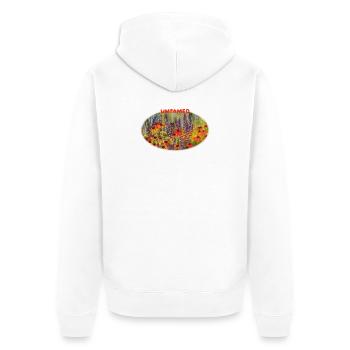 Ungezähmte – Lebendige Echinacea-Wildblumenwiese - Unisex Premium Bio Zip Hoodie - Weiß - Hinten - Thijin (182cm)