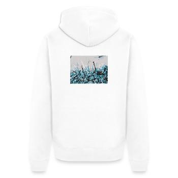 Tag ohne Namen - Unisex Premium Bio Zip Hoodie - Weiß - Hinten - Thijin (182cm)