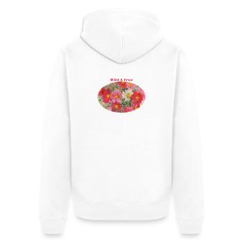 Wild und frei – Vibrant Cosmos Flower Ellipse - Unisex Premium Bio Zip Hoodie - Weiß - Hinten - Thijin (182cm)