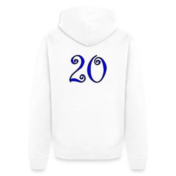 20. 20th ANNIVERSARY. 20 YEARS ANNIVERSARY. 20 YEARS. - Unisex Premium Organic Zip Hoodie - white - Back - Thijin (182cm)