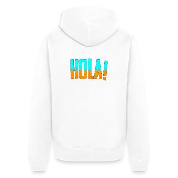 HOLA! Mallorca - Sand und Meer - Unisex Premium Bio Zip Hoodie - Weiß - Hinten - Thijin (182cm)