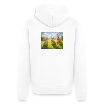 Trois lapins dans le champ de printemps - Veste à capuche bio Premium Unisexe - blanc - Dos - Thijin (182cm)