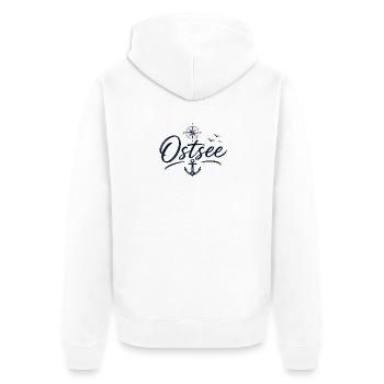 Ostseeliebe | Maritimes T.-Shirt - Ostsee Hoodie - Unisex Premium Bio Zip Hoodie - Weiß - Hinten - Thijin (182cm)