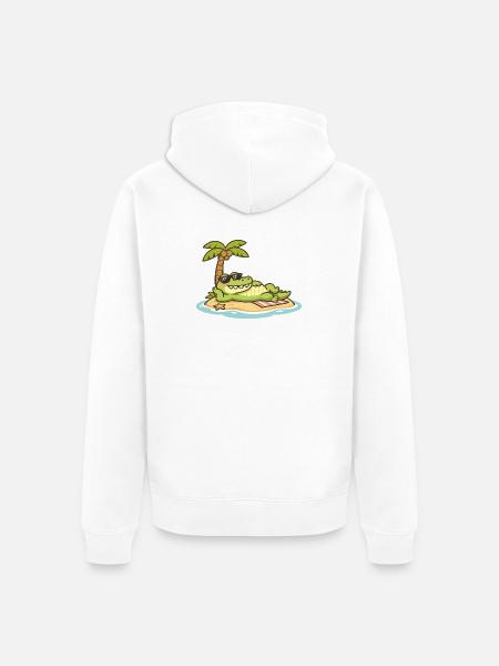 Strandkrokodil mit Sonnenbrille - Unisex Premium Bio Zip Hoodie - Weiß