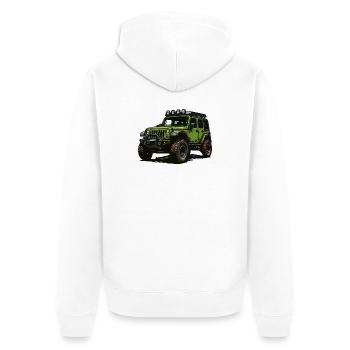 Aventure tout-terrain en Jeep verte - Veste à capuche bio Premium Unisexe - blanc - Dos - Thijin (182cm)