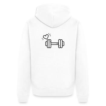 T-shirt Haltère Cœur Passion Fitness - Veste à capuche bio Premium Unisexe - blanc - Dos - Thijin (182cm)