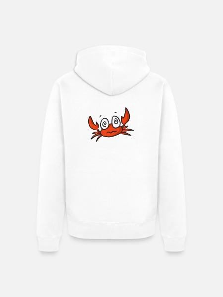 Dessin animé de crabe rouge aux grands yeux - Veste à capuche bio Premium Unisexe - blanc