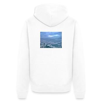 Nebel über Berglandschaft Morgenlicht - Unisex Premium Bio Zip Hoodie - Weiß - Hinten - Thijin (182cm)