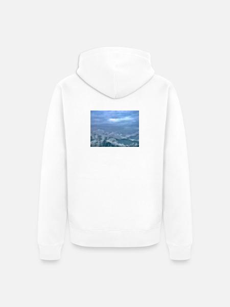 Nebel über Berglandschaft Morgenlicht - Unisex Premium Bio Zip Hoodie - Weiß