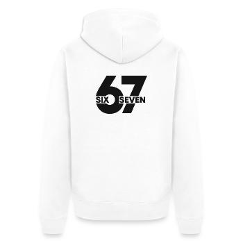 67 Six Seven – Minimal Streetwear Design - Unisex Premium Bio Zip Hoodie - Weiß - Hinten - Thijin (182cm)
